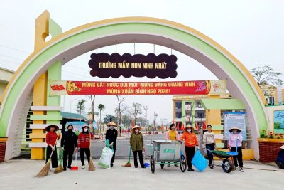 TRƯỜNG MẦM NON NINH NHẤT  TÍCH CỰC RA QUÂN VỆ SINH MÔI TRƯỜNG  CHUẨN BỊ ĐÓN TẾT NGUYÊN ĐÁN BÍNH NGỌ NĂM 2026